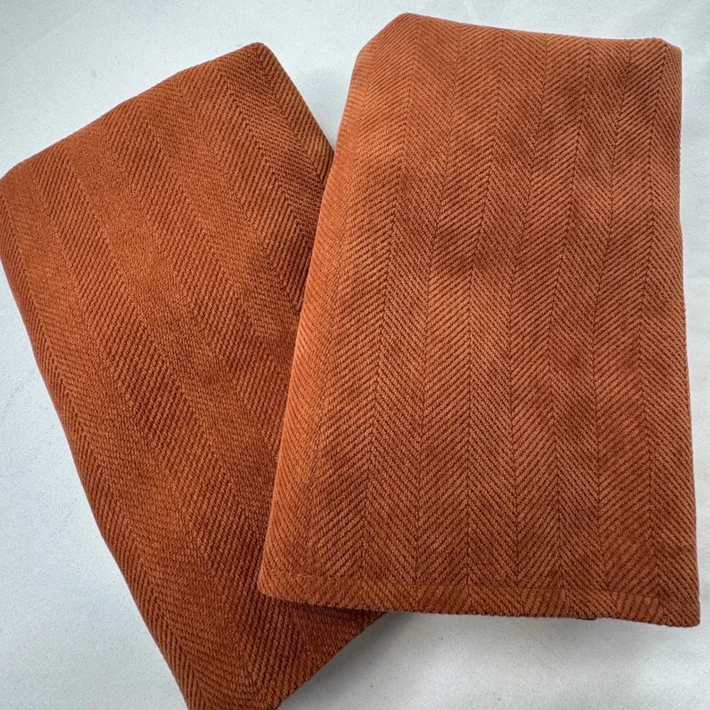 Set of 2 Burnt Orange Herringbone Pillow Covers 22x22 Heart‎ Zipper Pulls